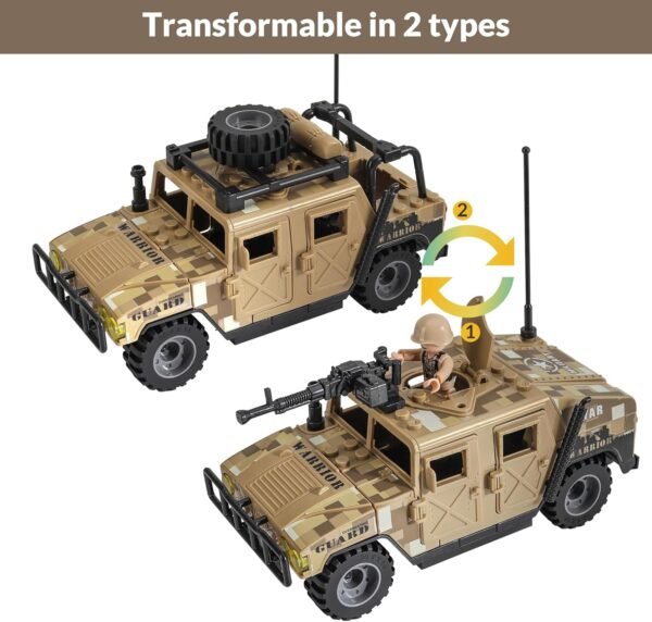 Building Blocks Military Vehicle Building Blocks Sets with 7 Minifigures Army Vehicle Truck Hummer with Armory Trailer Container Building Kit Car Building Toys Gift for Boys Adult.