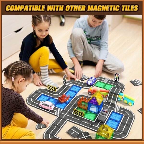 Building Blocks Magnetic Tiles Road Expansion Pack, STEM Magnet Building Blocks for Toddler Kids Toys, Montessori Educational Toy Gifts for 3+ Year Old Boys & Girls, Creativity-igniting Kids Toys