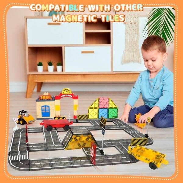81MoCpPHkgL._AC_SL1500 Building Blocks Magnetic Tiles Road Set, Magnetic Blocks Building Toys for 3+ Year Old Boys Girls, Magnetic Construction Toys Preschool Educational Kids Toys Magnetic Tiles for Toddlers 1-3 3-5 5-7