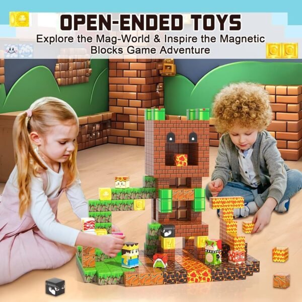 Building Blocks Magnetic Blocks - Build Mine Magnet World Kids Games Magnetic Building Toys Kingdom & Lava World Adventure STEM Toys for Age 3-10 Boys Girls Sensory Toys for Toddlers Great Gifts 3+ Years Old
