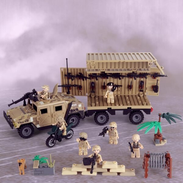 Building Blocks Military Vehicle Building Blocks Sets with 7 Minifigures Army Vehicle Truck Hummer with Armory Trailer Container Building Kit Car Building Toys Gift for Boys Adult.