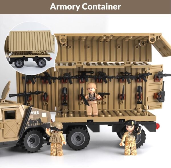 Building Blocks Military Vehicle Building Blocks Sets with 7 Minifigures Army Vehicle Truck Hummer with Armory Trailer Container Building Kit Car Building Toys Gift for Boys Adult.