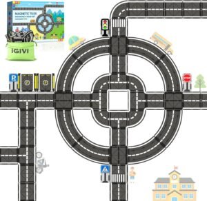 Building Blocks Magnetic Tiles City Road Construction Toys, Magnet Building Blocks for Toddler Kids Toys, Creative Montessori Toys for 3+ Year Old Boys & Girls, Ideal Birthday Christmas Gifting for Kids Ages 3-5 5-7