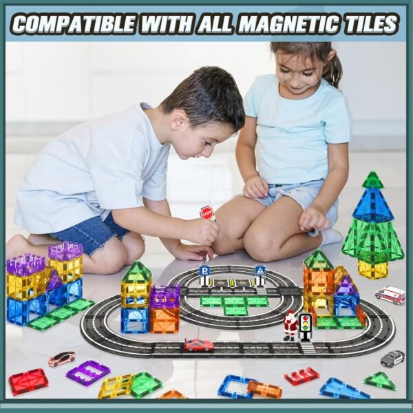 Building Blocks Magnetic Tiles City Road Construction Toys, Magnet Building Blocks for Toddler Kids Toys, Creative Montessori Toys for 3+ Year Old Boys & Girls, Ideal Birthday Christmas Gifting for Kids Ages 3-5 5-7