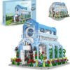 Building Blocks Architecture Building Blocks Playset with LED Lights, DIY Assembling Garden Building Toys Set, Splicing Street View Brick Model Kit for Collectible and Decor (1289 Pcs)