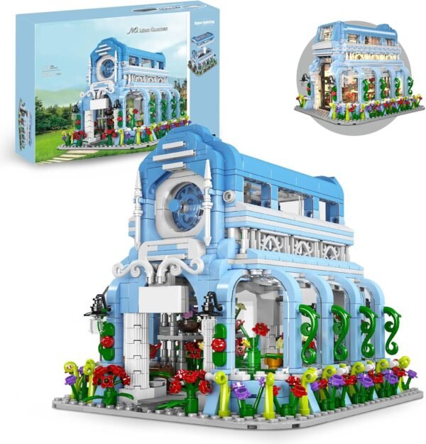 Building Blocks Architecture Building Blocks Playset with LED Lights, DIY Assembling Garden Building Toys Set, Splicing Street View Brick Model Kit for Collectible and Decor (1289 Pcs)