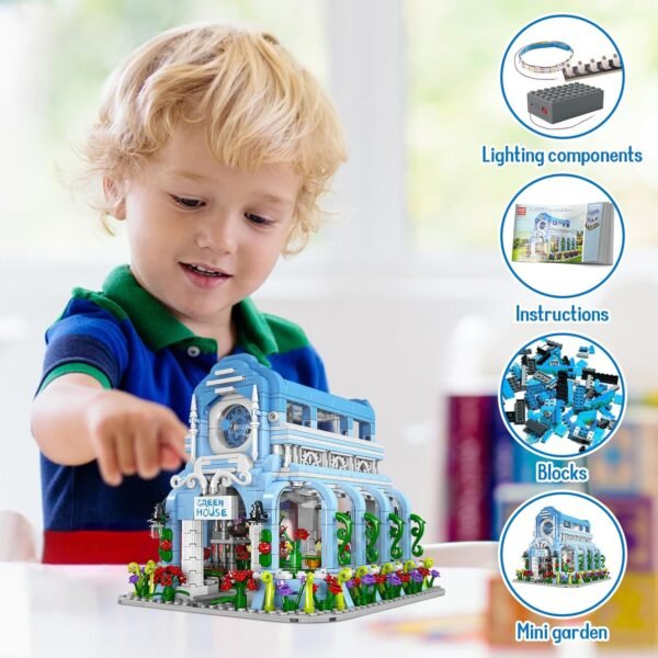Building Blocks Architecture Building Blocks Playset with LED Lights, DIY Assembling Garden Building Toys Set, Splicing Street View Brick Model Kit for Collectible and Decor (1289 Pcs)