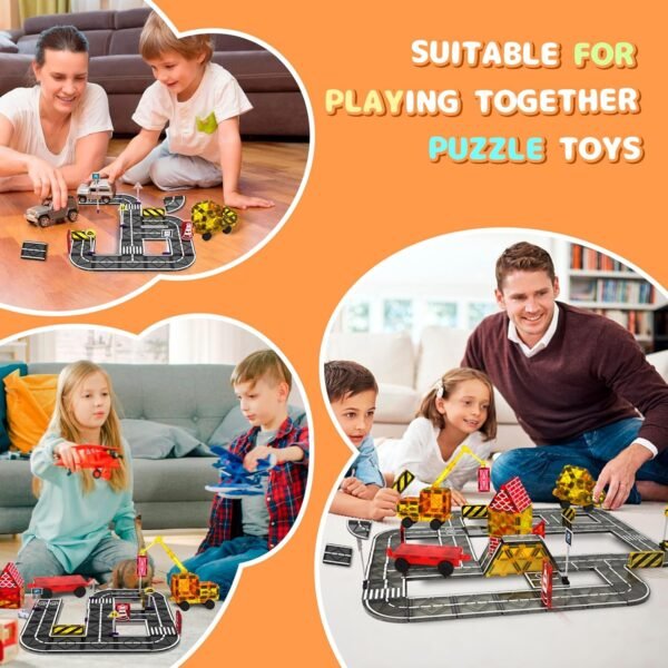 81V7jVu3QHL._AC_SL1500 Building Blocks Magnetic Tiles Road Set, Magnetic Blocks Building Toys for 3+ Year Old Boys Girls, Magnetic Construction Toys Preschool Educational Kids Toys Magnetic Tiles for Toddlers 1-3 3-5 5-7