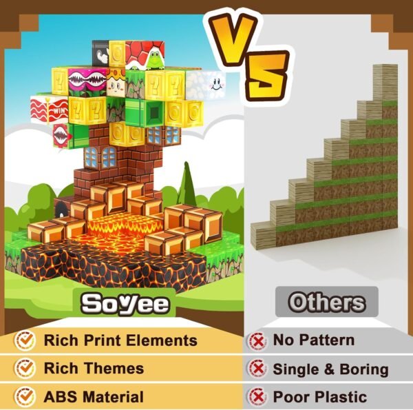 Building Blocks Magnetic Blocks - Build Mine Magnet World Kids Games Magnetic Building Toys Kingdom & Lava World Adventure STEM Toys for Age 3-10 Boys Girls Sensory Toys for Toddlers Great Gifts 3+ Years Old