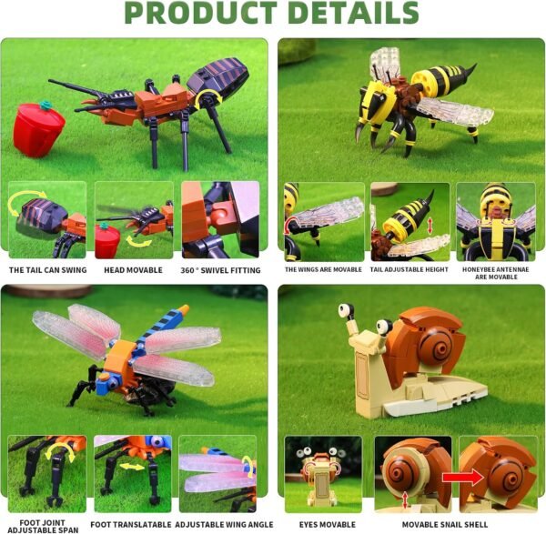 81WkkBTtBYL._AC_SL1500 Building Blocks Animal Building Blocks Set, 8 Different Insect Toy Images, Suitable as Children's Easter Party Gifts, Carnival Prizes, Birthday Gifts.(750pcs).Compatible with Lego