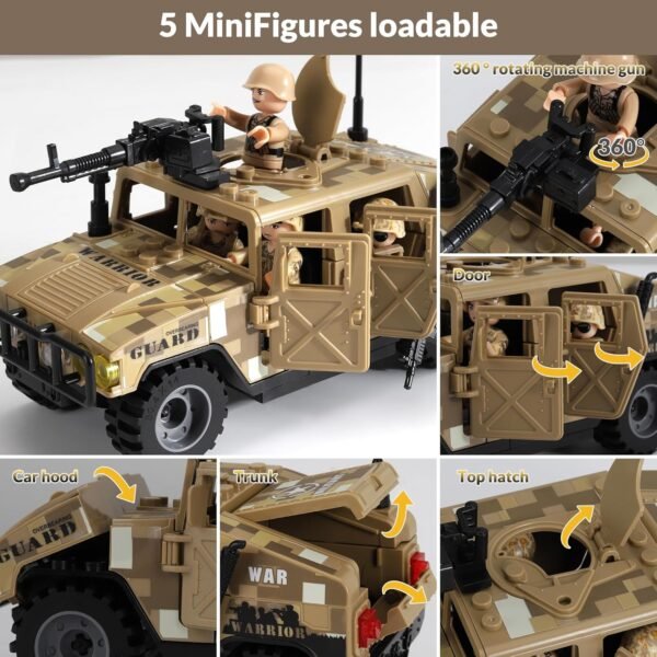 Building Blocks Military Vehicle Building Blocks Sets with 7 Minifigures Army Vehicle Truck Hummer with Armory Trailer Container Building Kit Car Building Toys Gift for Boys Adult.