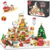 81YeRAxaYWL._AC_SL1500 Christmas Gingerbread House Mini Building Block Set with LED Lights, 1763-Piece Christmas Courtyard Building Toy with Santa, Christmas Tree, and Train, Home Decoration, Perfect Gift for Adults and Kids Aged 10 and Above, Boys and Girls.