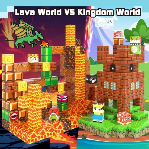 Building Blocks Magnetic Blocks - Build Mine Magnet World Kids Games Magnetic Building Toys Kingdom & Lava World Adventure STEM Toys for Age 3-10 Boys Girls Sensory Toys for Toddlers Great Gifts 3+ Years Old