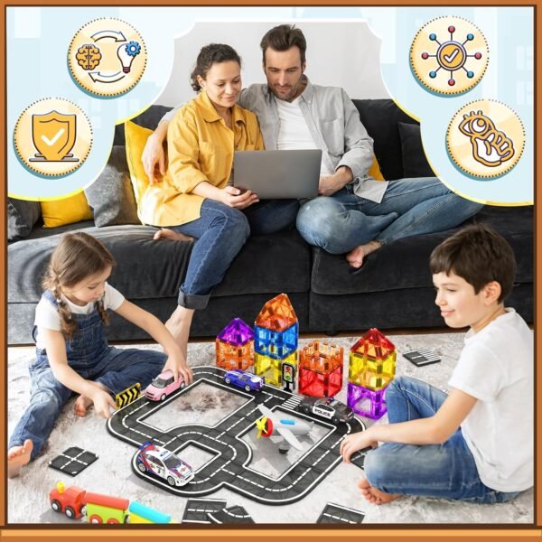 Building Blocks Magnetic Tiles Road Expansion Pack, STEM Magnet Building Blocks for Toddler Kids Toys, Montessori Educational Toy Gifts for 3+ Year Old Boys & Girls, Creativity-igniting Kids Toys