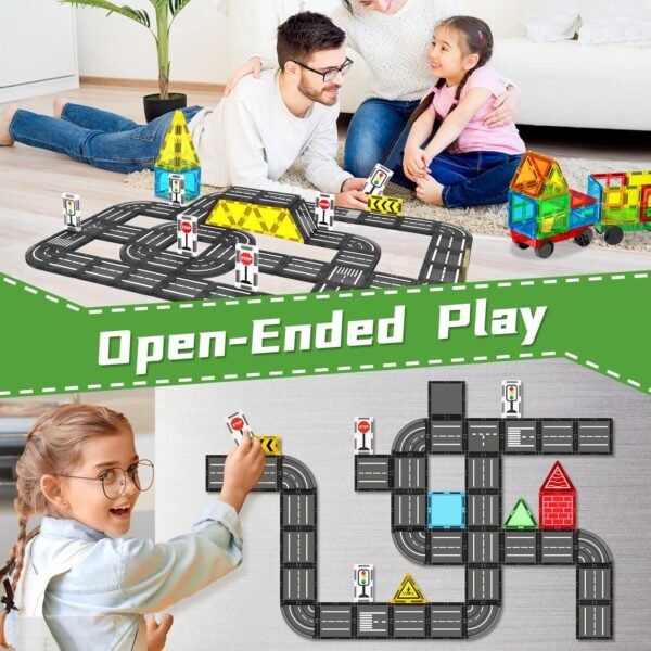 81aY5P5_fGL._AC_SL1500 Building Blocks Magnetic Tiles Road Set, Magnet Tiles for Kids Ages 3-5 4-8 5-7, Magnetic Building Blocks Montessori Educational STEM Creativity Toys 3+ Year Old Boys & Girls Toddlers Kids Christmas Birthday Gifts