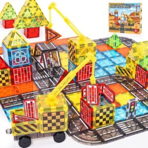 81bqwhaIEnL._AC_SL1500 Building Blocks Magnetic Tiles Kids Construction Toys - Road Set with Magnet Crane for Boys Age 3-5 4-8 8-10, Magnet Building Blocks Expansion Pack, Outdoor Toddler Activities Preschool Classroom Learning Toys Gift