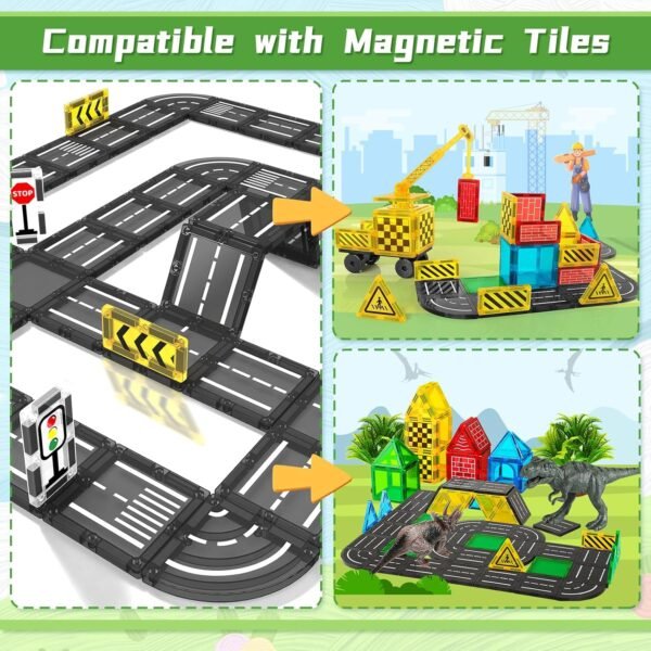 81byWkIBEXL._AC_SL1500 Building Blocks Magnetic Tiles Road Set, Magnet Tiles for Kids Ages 3-5 4-8 5-7, Magnetic Building Blocks Montessori Educational STEM Creativity Toys 3+ Year Old Boys & Girls Toddlers Kids Christmas Birthday Gifts