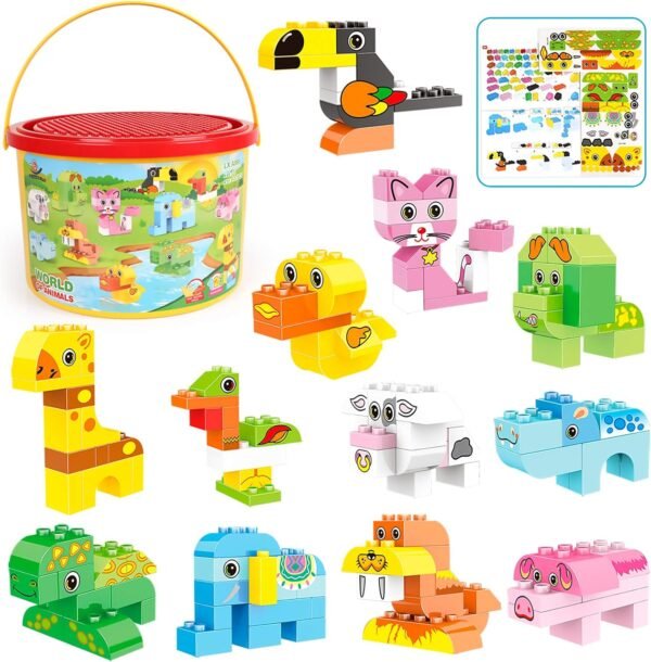 Building Blocks Animals Building Blocks Set, 122 Pieces Animal Building Toy Kit with Storage Box for Kids Ages 3 4 5 6 Years, Creative STEM Educational Preschool Toys for Toddlers Boys Girls Christmas Birthday Gift