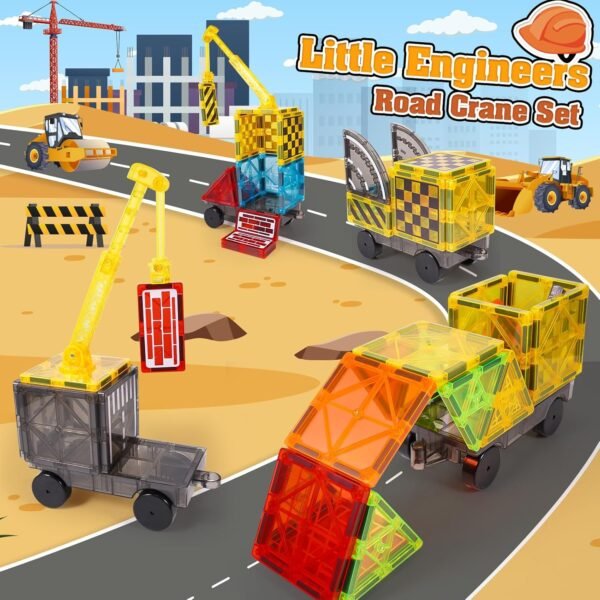 81rKCE3QOnL._AC_SL1500 Building Blocks Magnetic Tiles Kids Construction Toys - Road Set with Magnet Crane for Boys Age 3-5 4-8 8-10, Magnet Building Blocks Expansion Pack, Outdoor Toddler Activities Preschool Classroom Learning Toys Gift