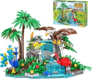 Building Blocks Tropical Forest Animal Building Blocks Set - Including eagles, peacocks, birds, flowers, plants, and trees,898pcs of animal building kits that will be swinging, Gift for Kids Girls Boys Age 8-12 Years