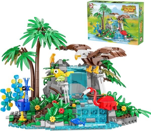 81rLZRnR5yL._AC_SL1500 Building Blocks Tropical Forest Animal Building Blocks Set - Including eagles, peacocks, birds, flowers, plants, and trees,898pcs of animal building kits that will be swinging, Gift for Kids Girls Boys Age 8-12 Years