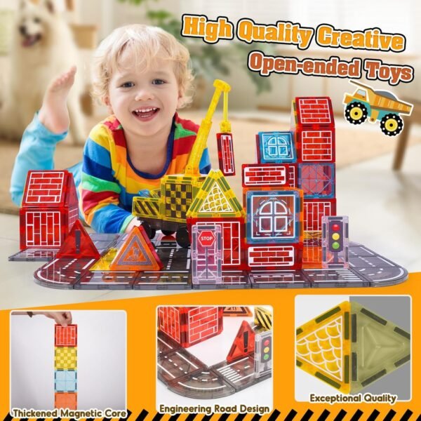 81wSrXi8mEL._AC_SL1500 Building Blocks Magnetic Tiles Kids Construction Toys - Road Set with Magnet Crane for Boys Age 3-5 4-8 8-10, Magnet Building Blocks Expansion Pack, Outdoor Toddler Activities Preschool Classroom Learning Toys Gift