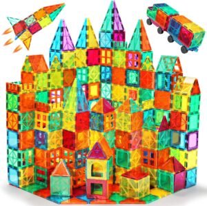 Building Blocks   Tiles, 100PCS   Blocks for Kids, Magnet Building Set with 2 Cars, Construction Building Set,STEM Sensory Educational Toys Gift for Toddlers Kids 3 4 5 6 7 8 9 Year Old